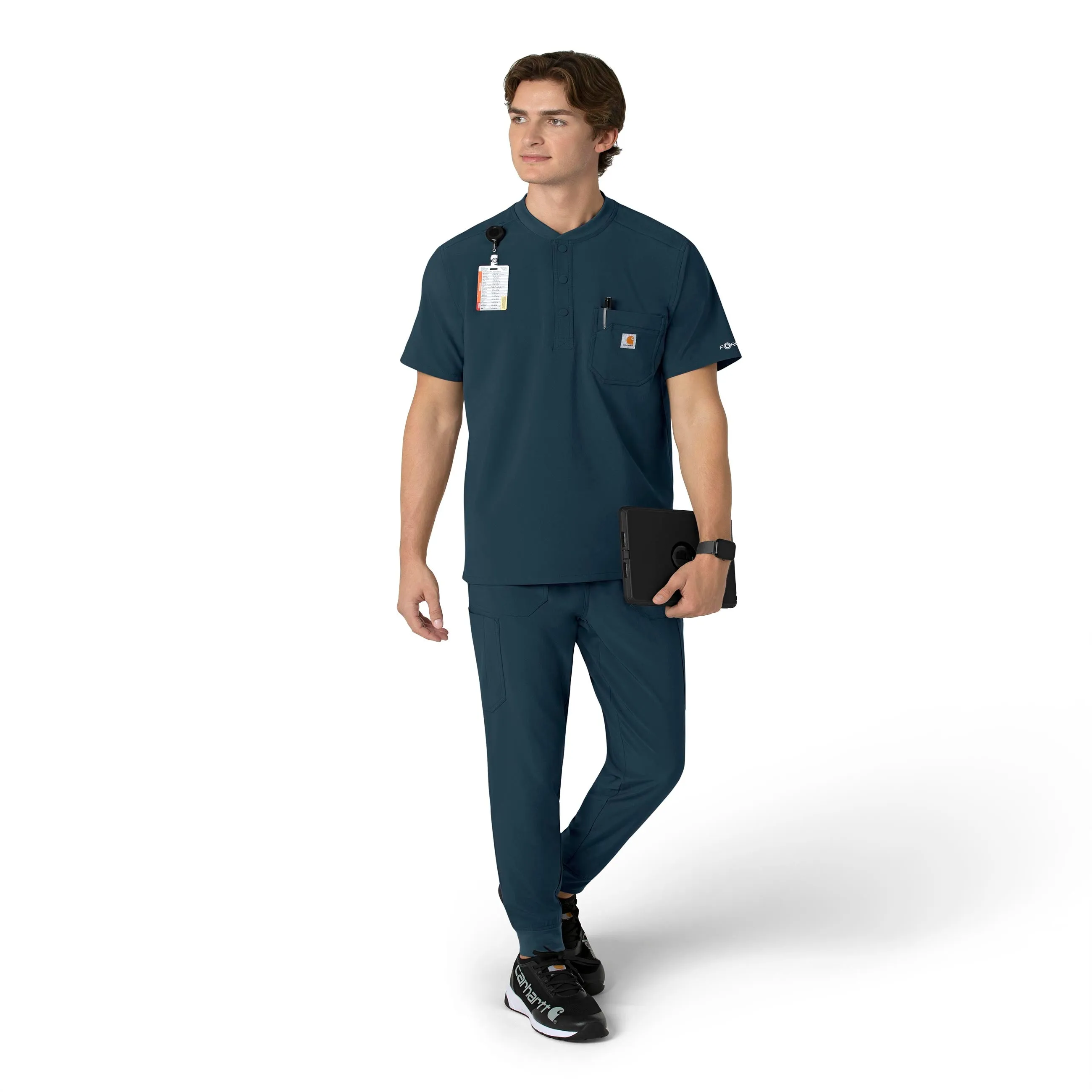 Carhartt Force Cross-Flex Men's Henley Scrub Top - Navy