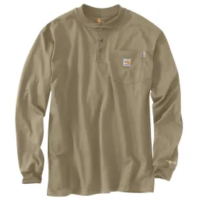 Carhartt Men's Khaki Flame-Resistant Carhartt Force Cotton L/S Henley