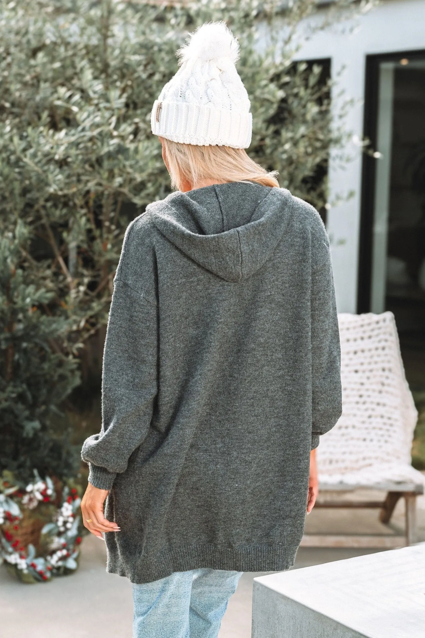 Charcoal Long Hooded Cardigan