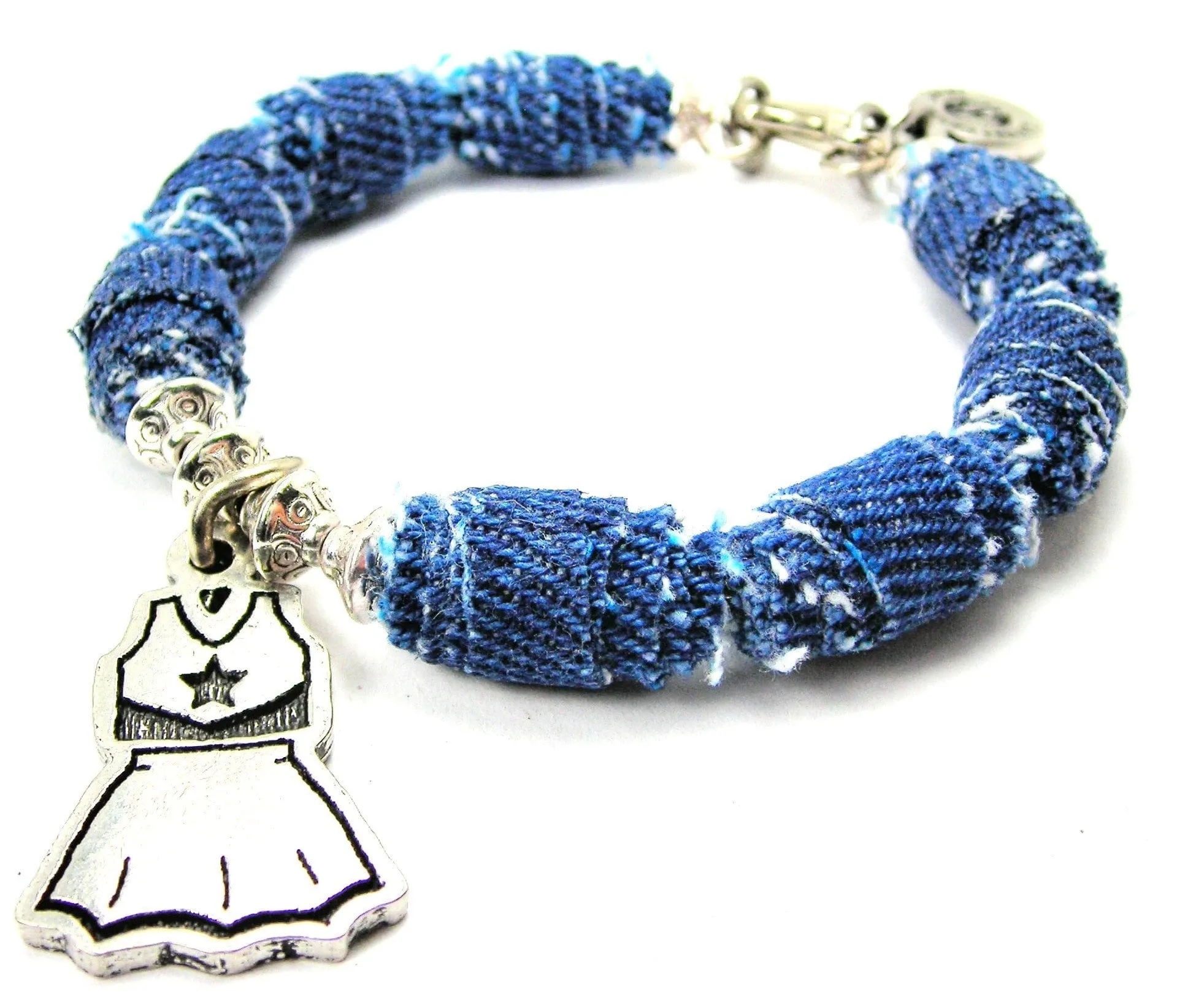 Cheer Uniform Blue Jean Beaded Toggle Bracelet