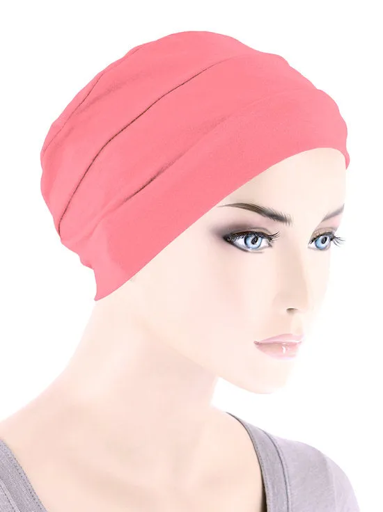 CKC-CORAL#Chemo Cloche Cap in Coral Pink