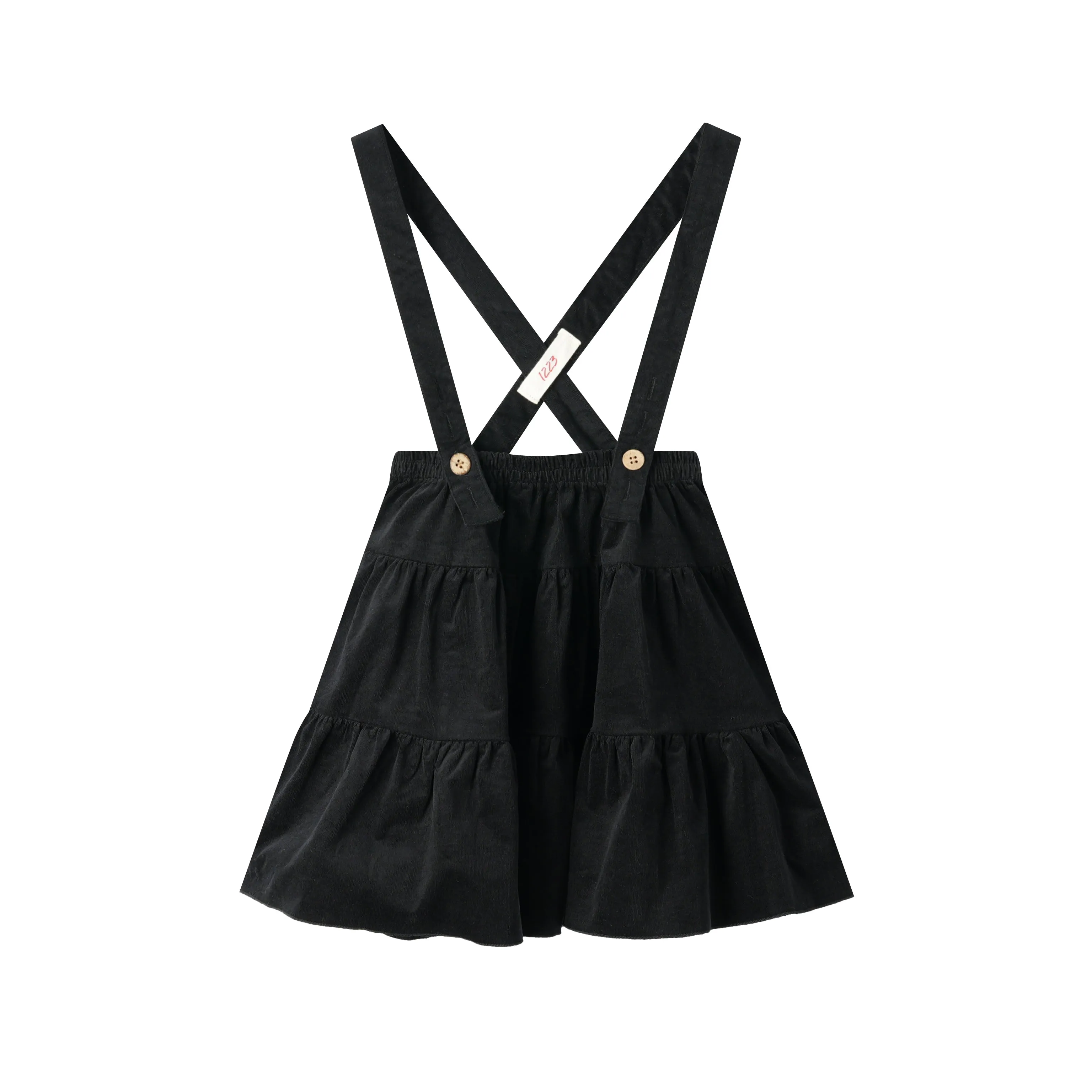 CORDUROY TIERED SUSPENDER SKIRT-BLACK