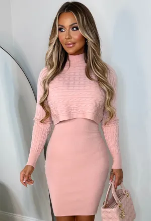 Cosy In Cable Pink Ultra Soft Knitted 2-In-1 Jumper And Midi Dress