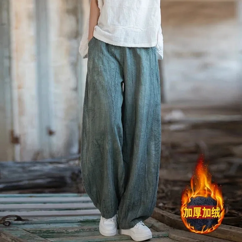 Cotton Linen Baggy Cargo Pants - Casual Loose Fit Twill Bloomers for Women