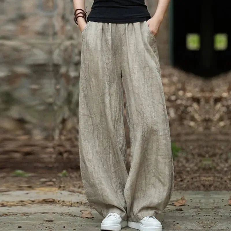 Cotton Linen Baggy Cargo Pants - Casual Loose Fit Twill Bloomers for Women