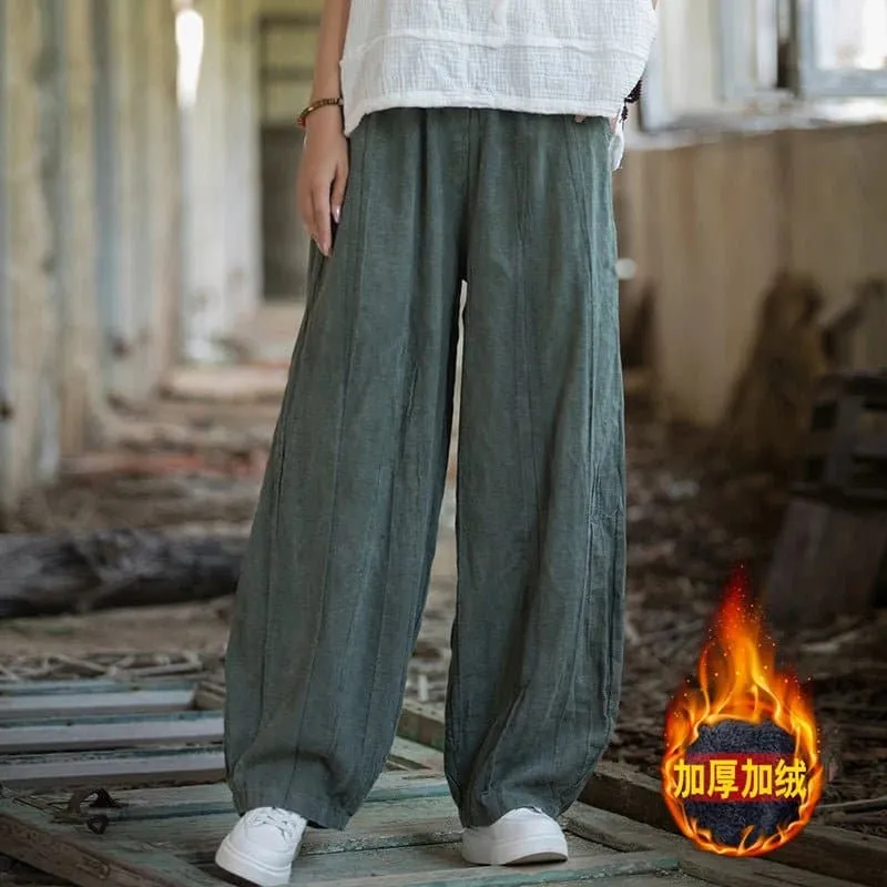 Cotton Linen Baggy Cargo Pants - Casual Loose Fit Twill Bloomers for Women