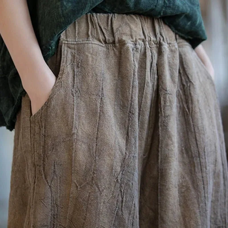 Cotton Linen Baggy Cargo Pants - Casual Loose Fit Twill Bloomers for Women