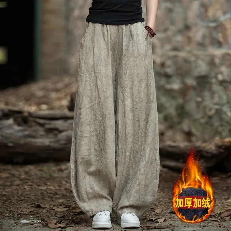 Cotton Linen Baggy Cargo Pants - Casual Loose Fit Twill Bloomers for Women