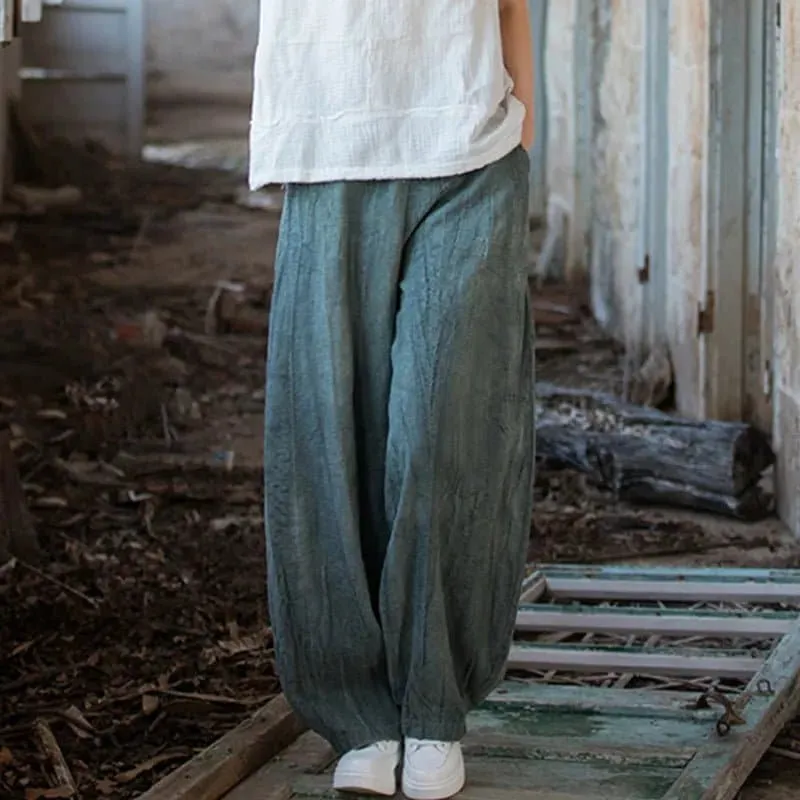 Cotton Linen Baggy Cargo Pants - Casual Loose Fit Twill Bloomers for Women