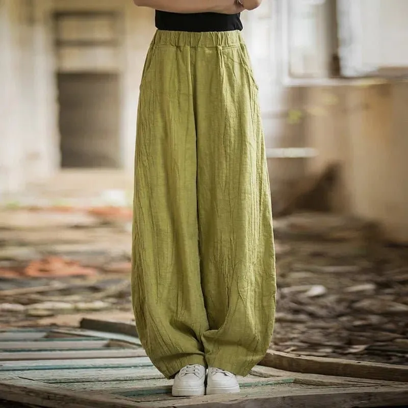 Cotton Linen Baggy Cargo Pants - Casual Loose Fit Twill Bloomers for Women