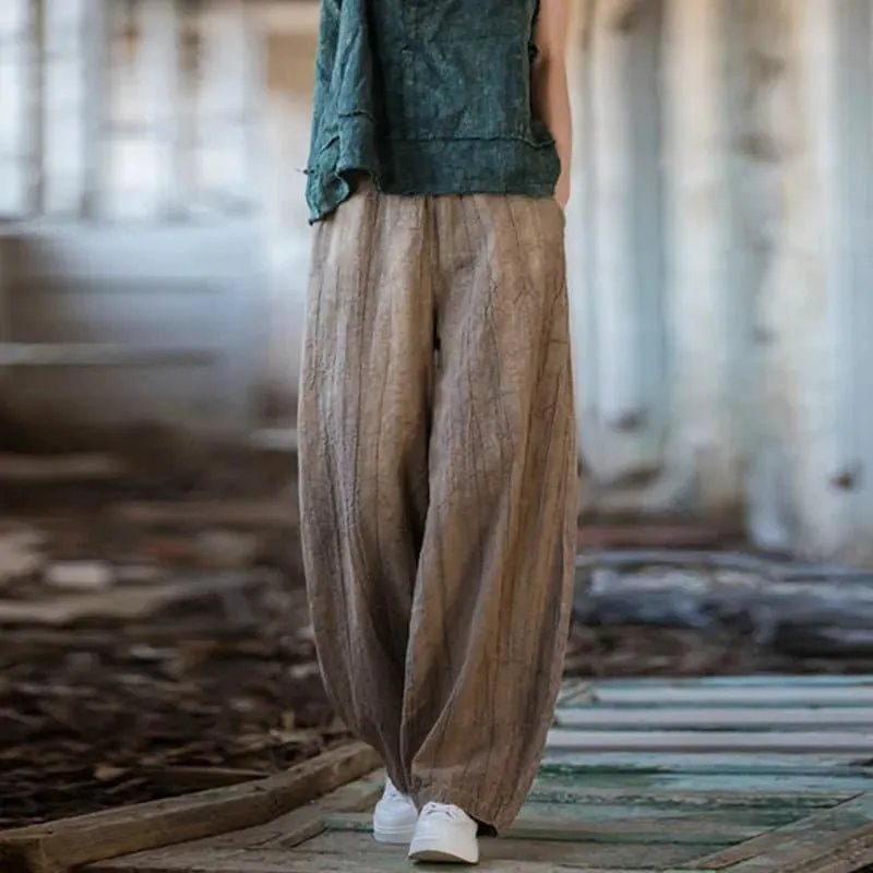 Cotton Linen Baggy Cargo Pants - Casual Loose Fit Twill Bloomers for Women