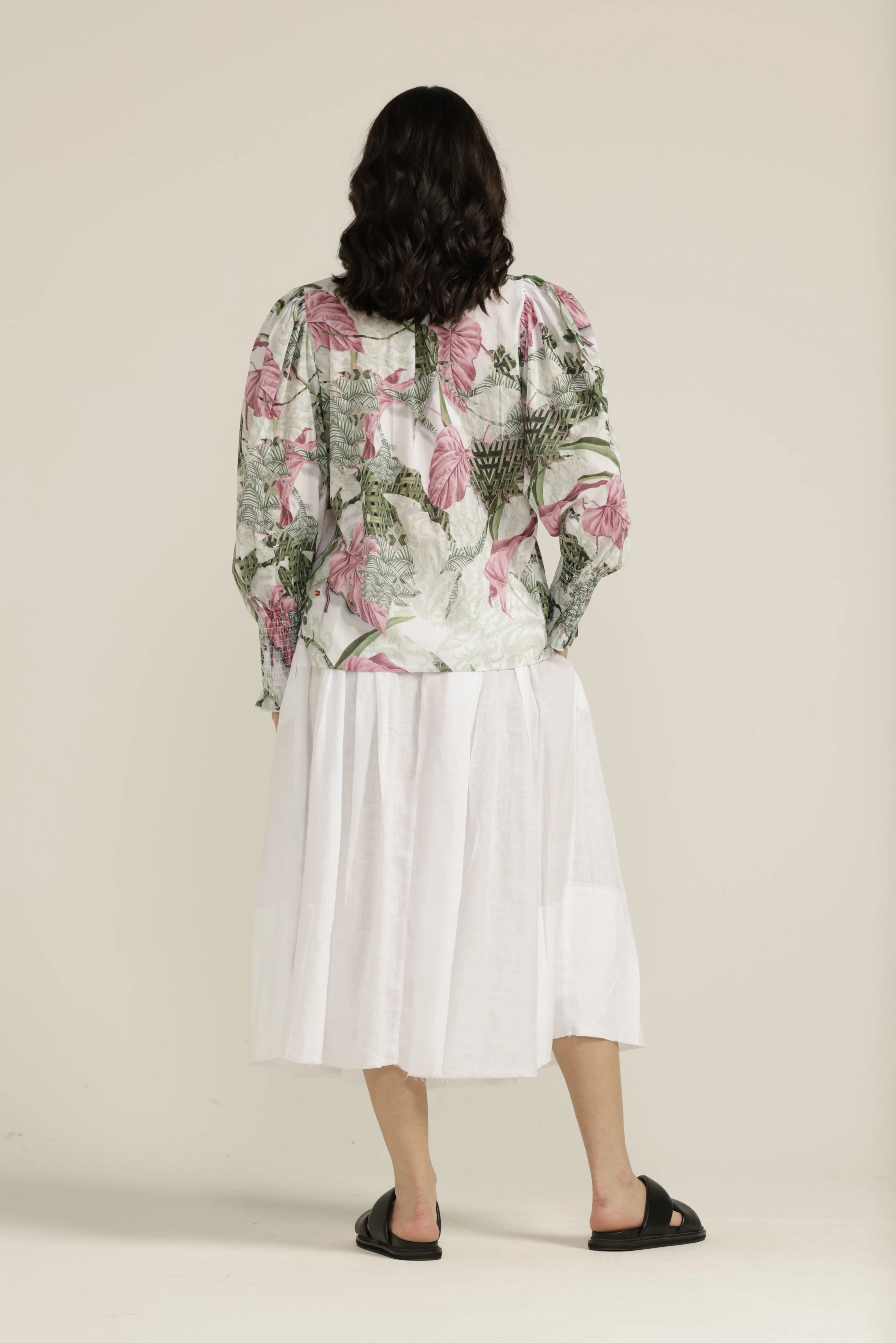 Cotton Palms Print Full Sleeve Blouse