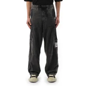 Cotton Satin Cargo Trouser in Black