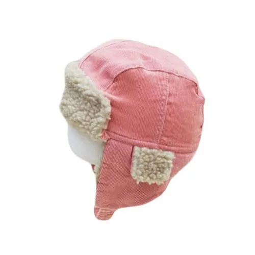 Cotton Toddler Kids Winter Earflap Cap Corduroy Beanie Shearling Trapper Hat CCJ1477