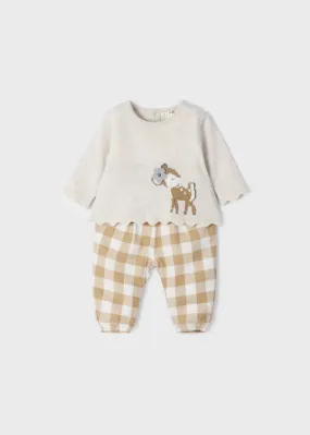 Cream & Caramel Fawn Infant Girls Sweater & Plaid Pants Set  - Select Size