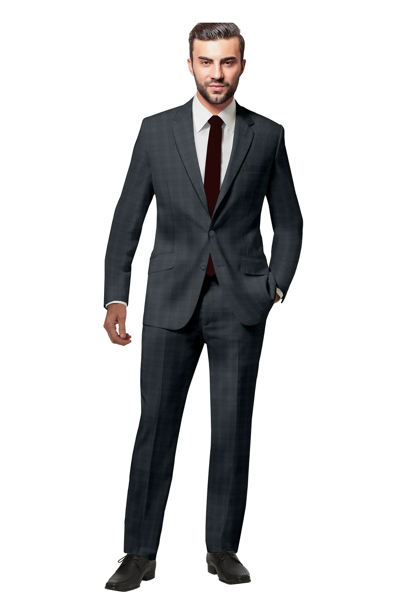 Custom Dark Grey Plaid Suit for Men