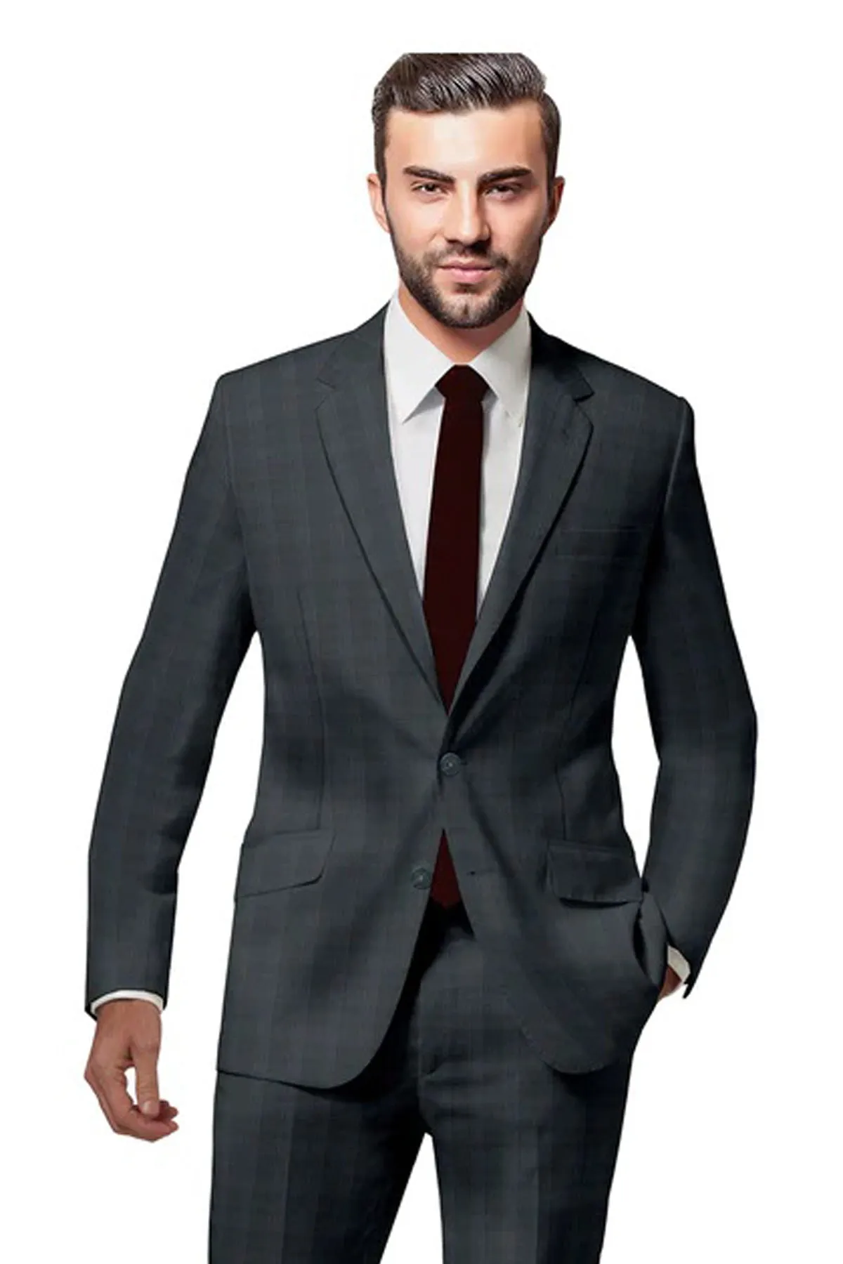 Custom Dark Grey Plaid Suit for Men