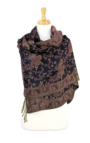 DB023-19 Navy Paisley Print Pashmina Scarf