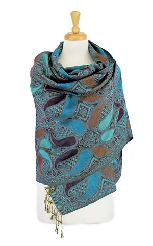 DBA18-11 Turquoise Paisley Print Pashmina Scarf