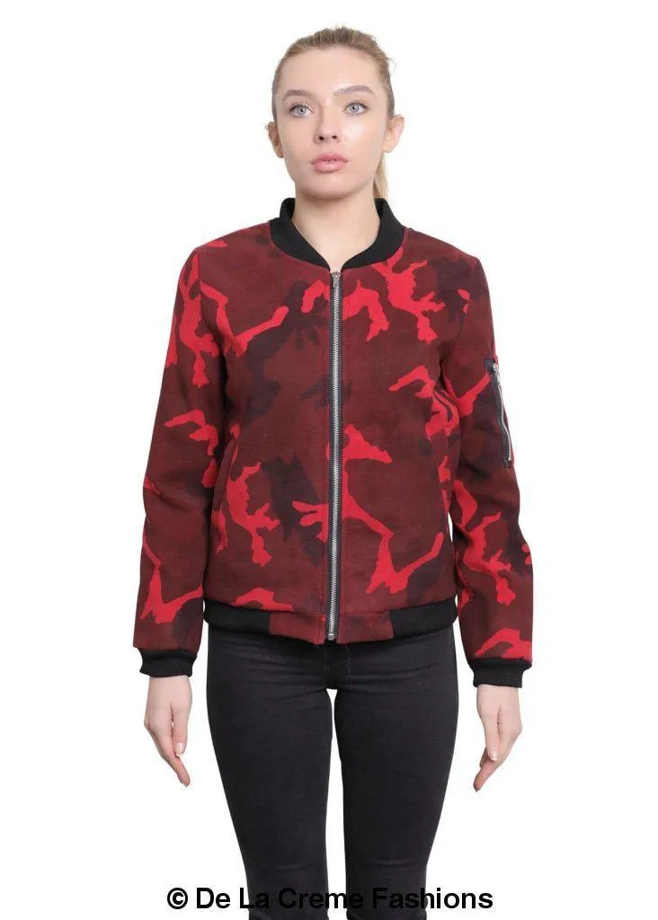 De La Creme - Womens Camo Zip-Thru Varsity Bomber Jacket