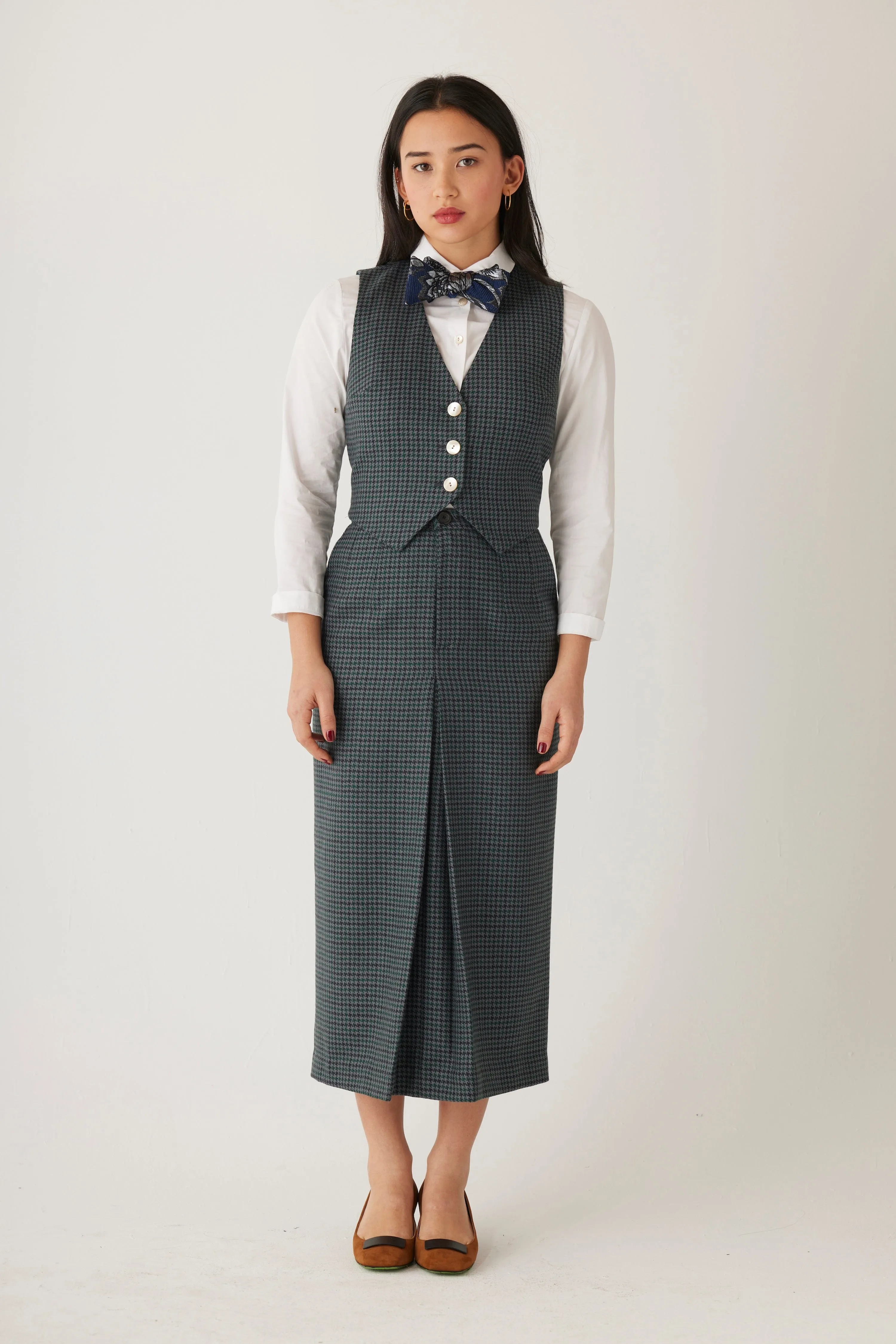 Diane Vest in Evergreen Houndstooth Wool