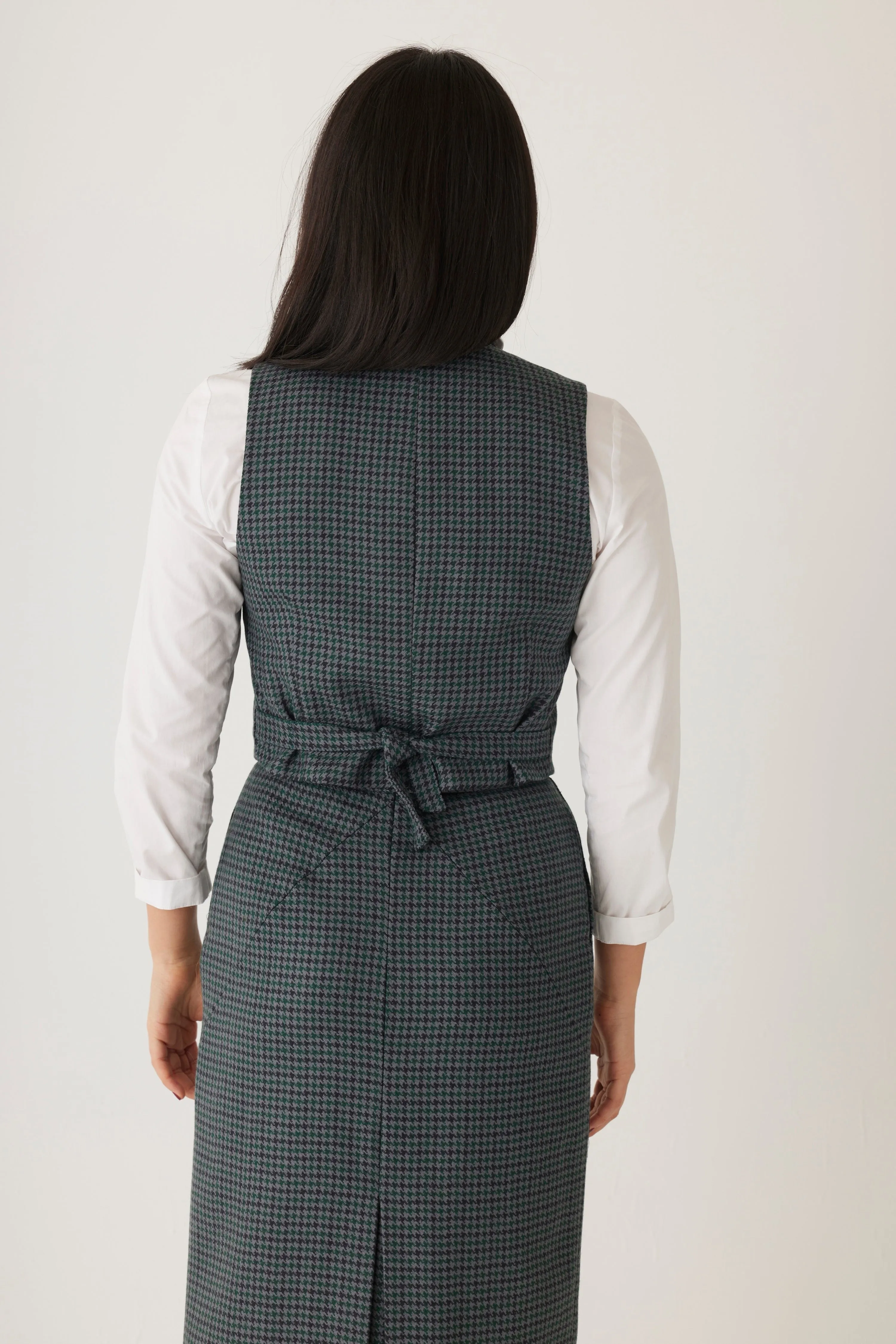 Diane Vest in Evergreen Houndstooth Wool