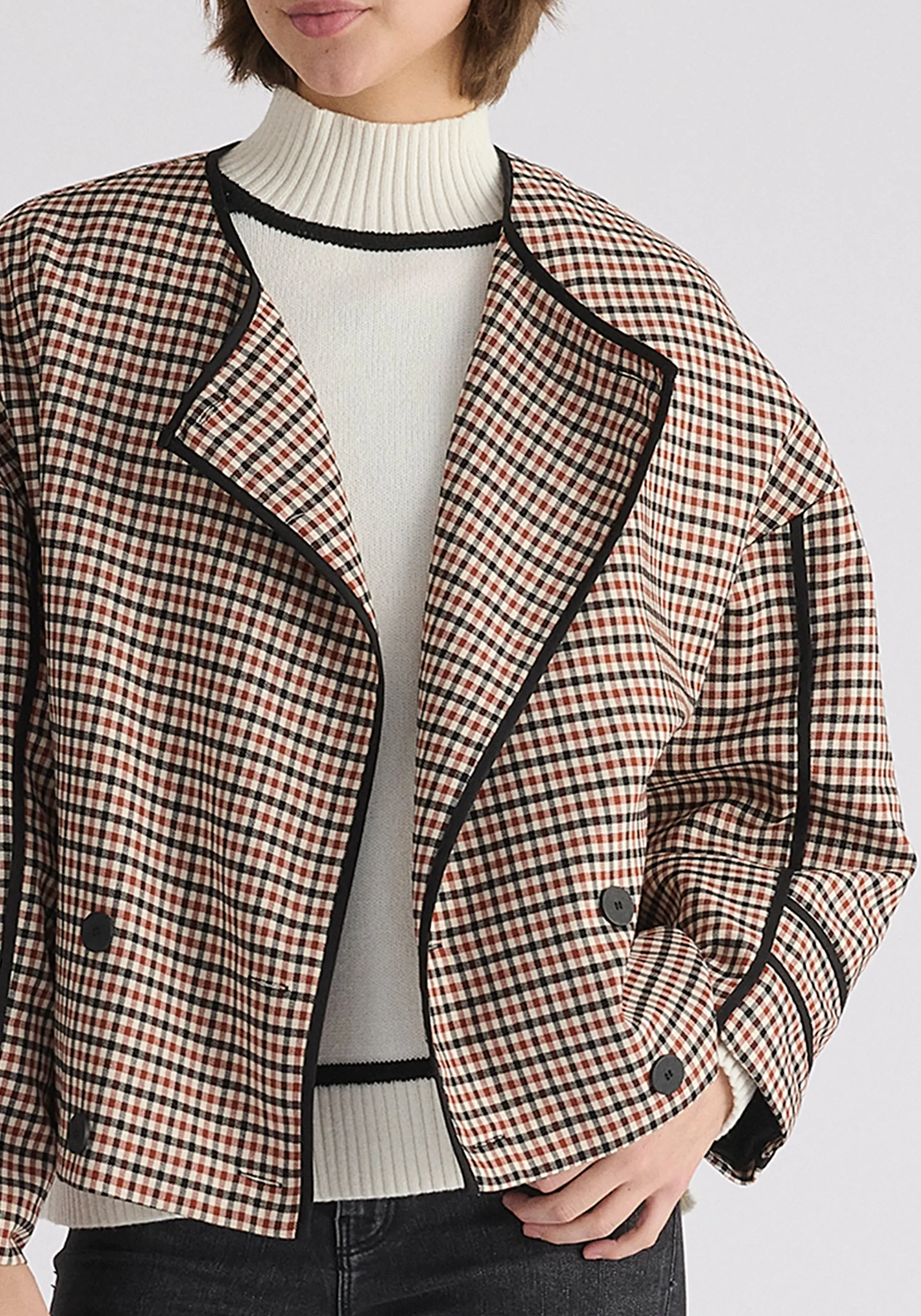 Double Breasted Check Jacket with Matching Scarf