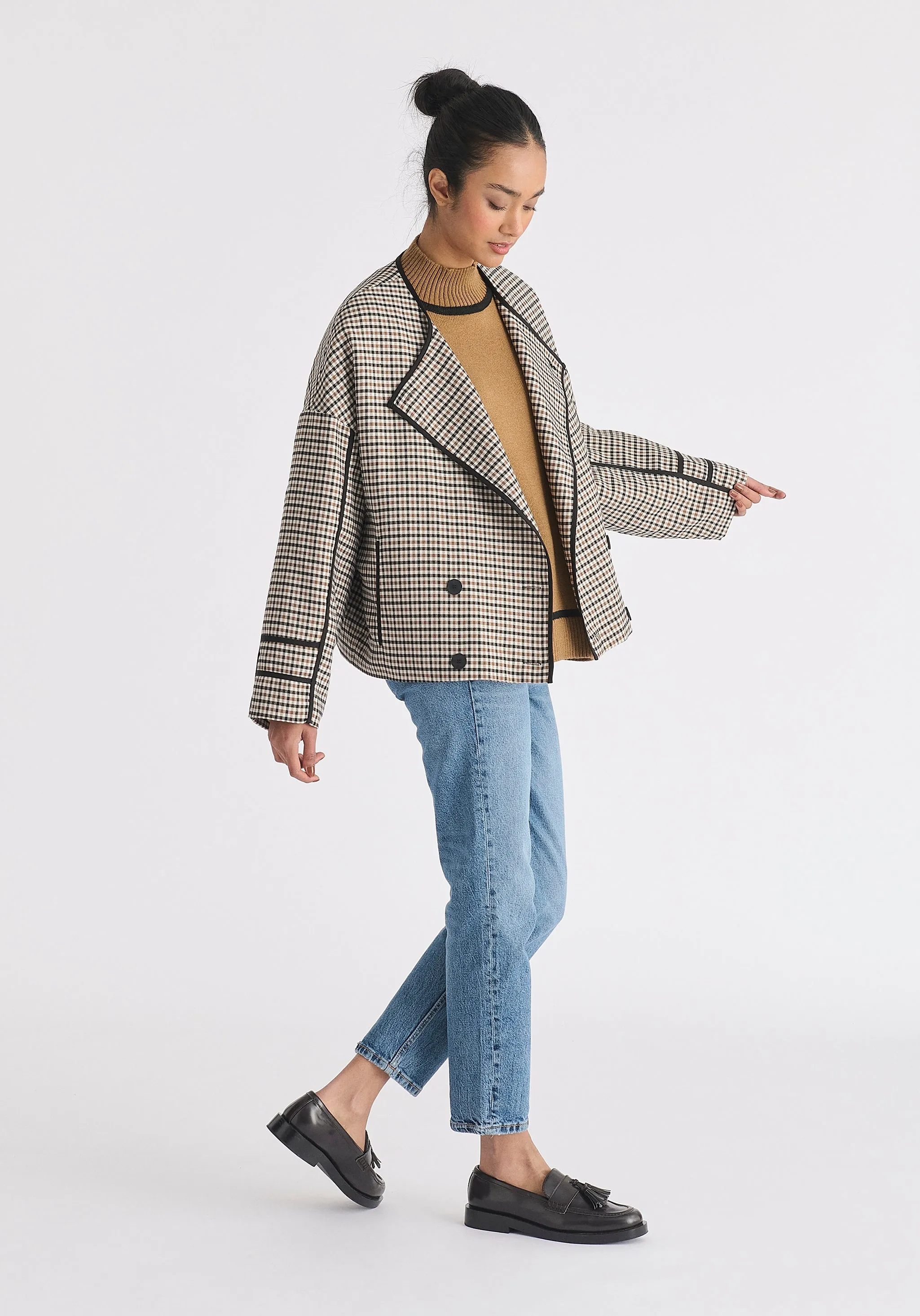 Double Breasted Check Jacket with Matching Scarf