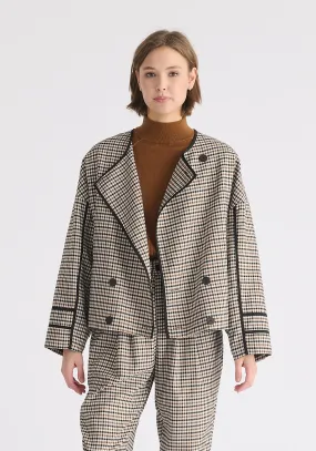 Double Breasted Check Jacket with Matching Scarf