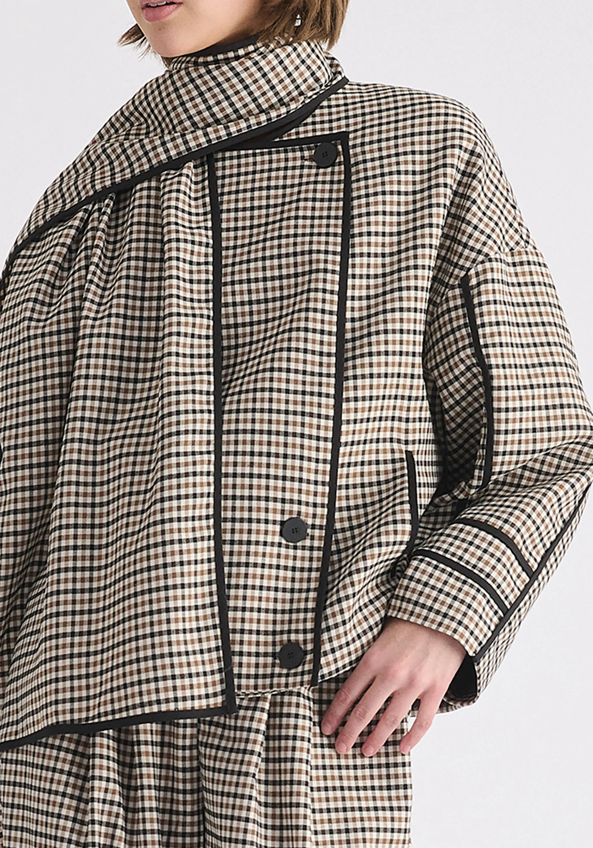 Double Breasted Check Jacket with Matching Scarf