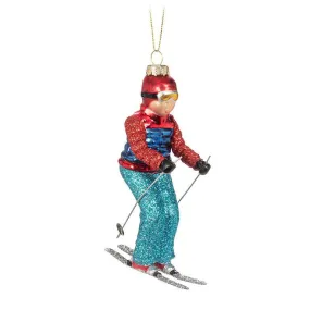 Downhill Skier Glass Ornament - Woman