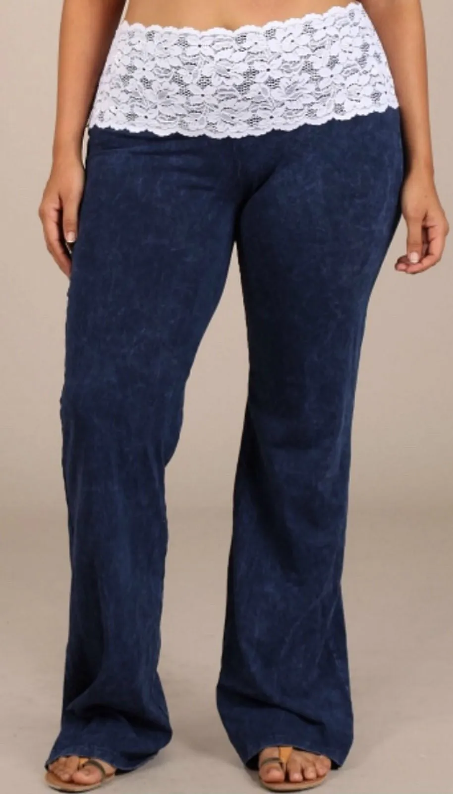 Elastic Waist Pants with Lace - Plus