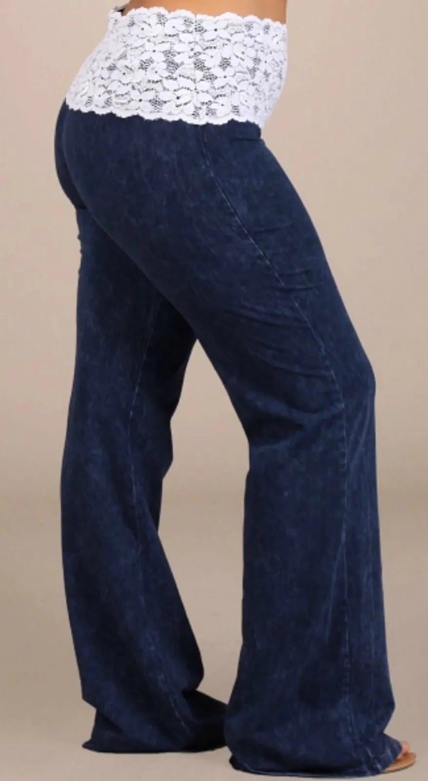 Elastic Waist Pants with Lace - Plus