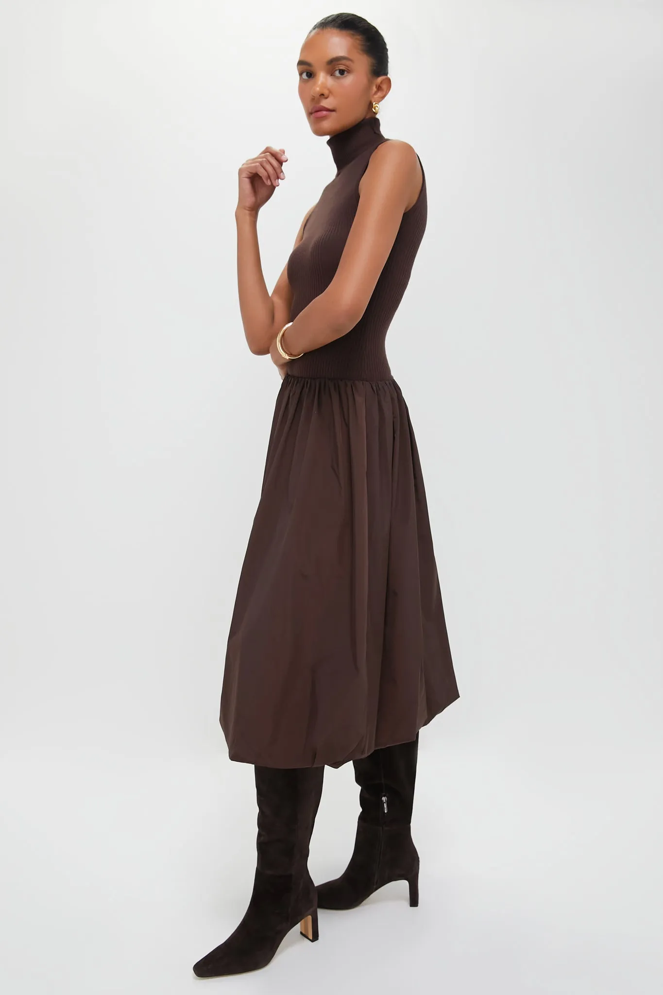 Espresso Giovanna Mixed Media Midi Dress