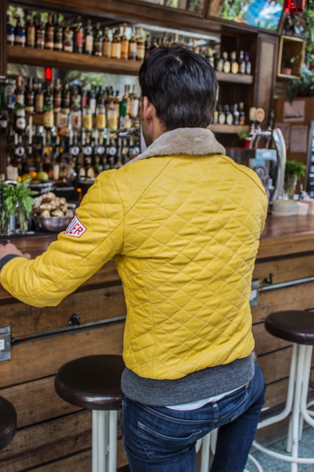 EVEREAST Leather Jacket Shearling Collar Quilted, #HEUER Ed.