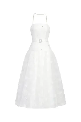 Fiona Strapless Straight Across Neck Tulle Midi Dress