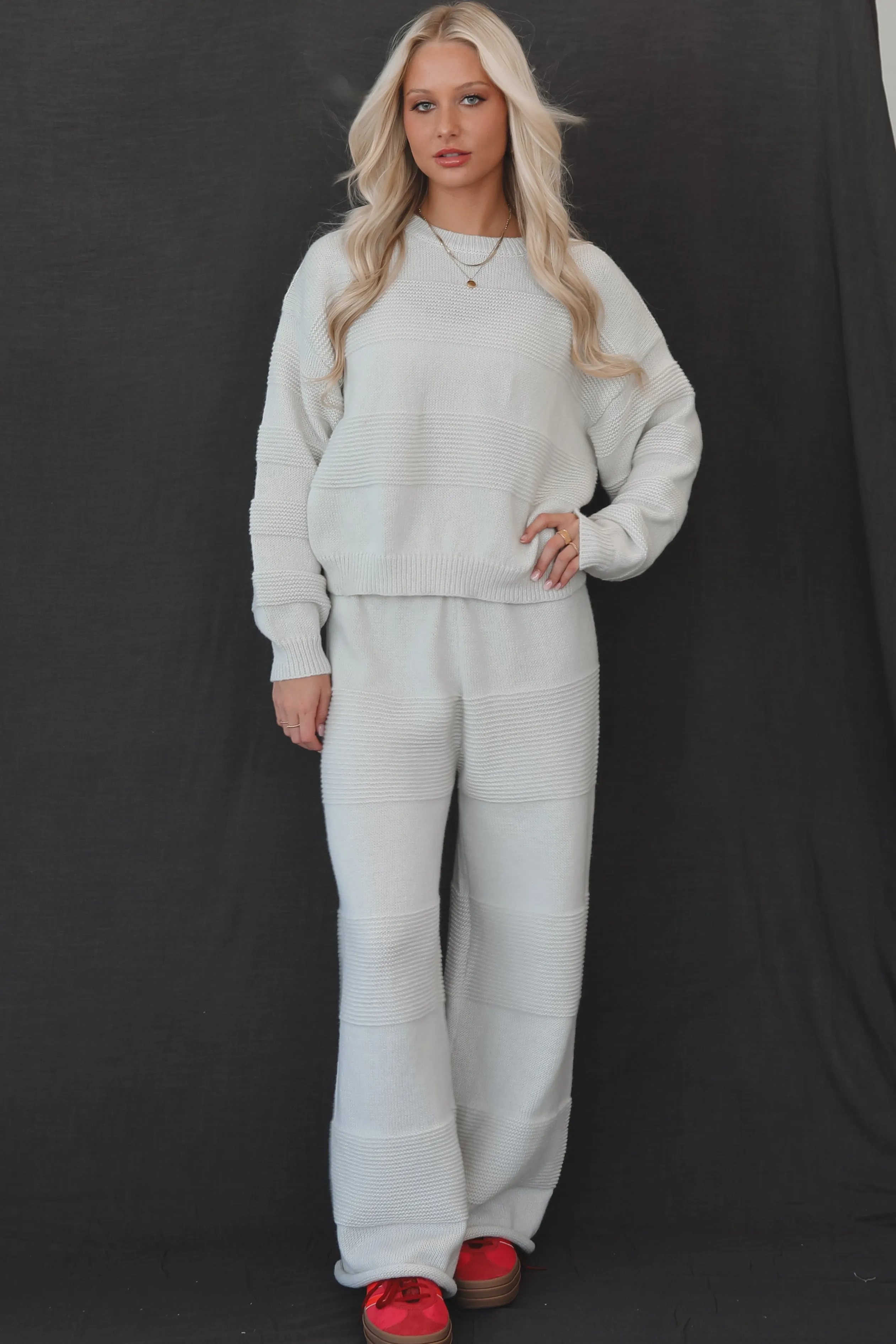 Flight Booked Taupe Knit Sweater Flare Pants