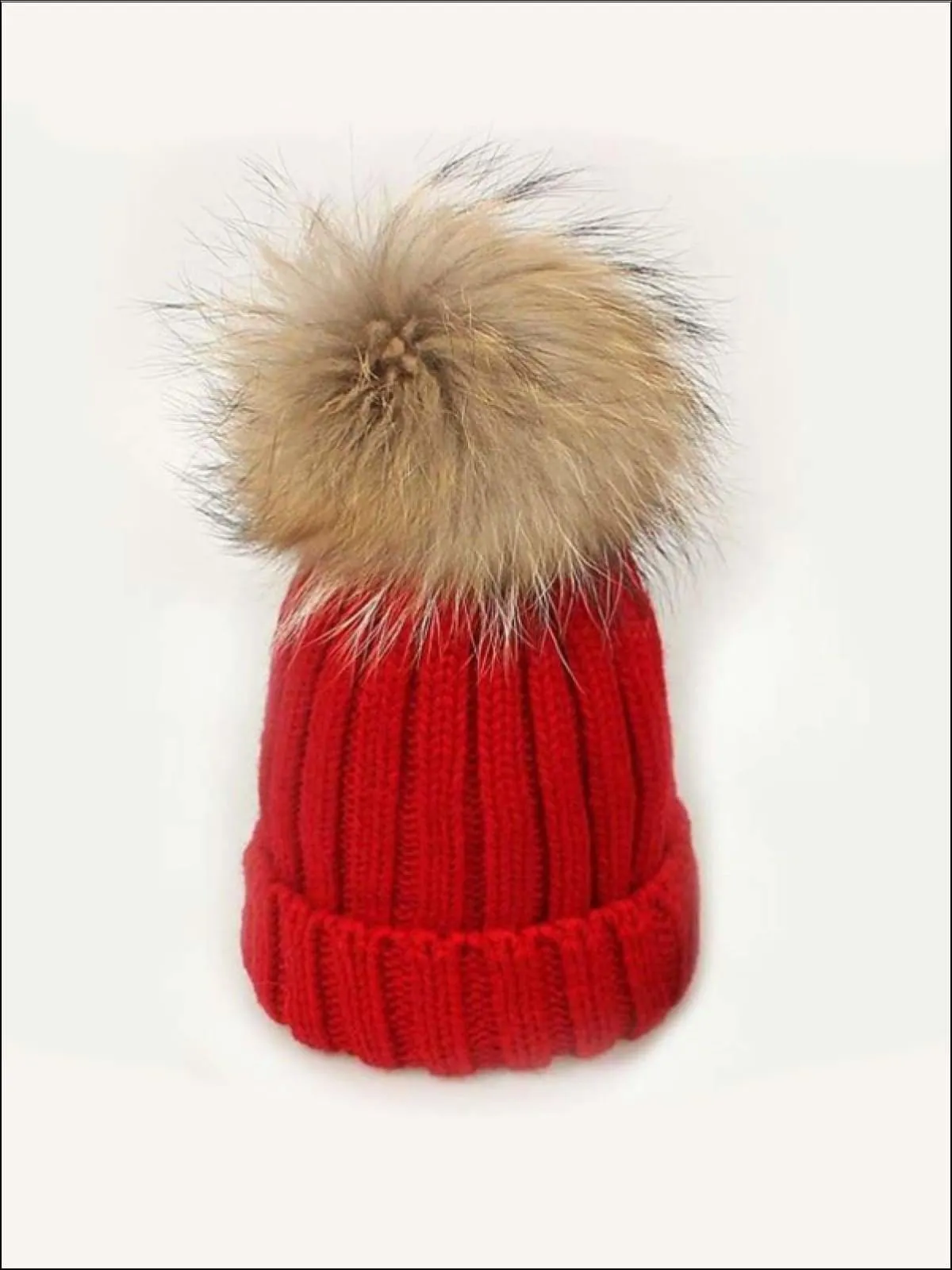 Girls Faux Fur Pom Pom Knitted Hat