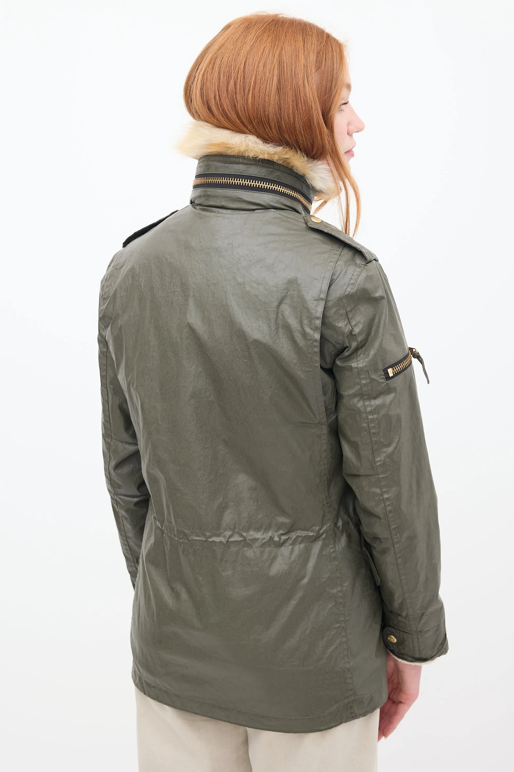 Green Waxed Canvas & Fur 2-in-1 Anorak Jacket