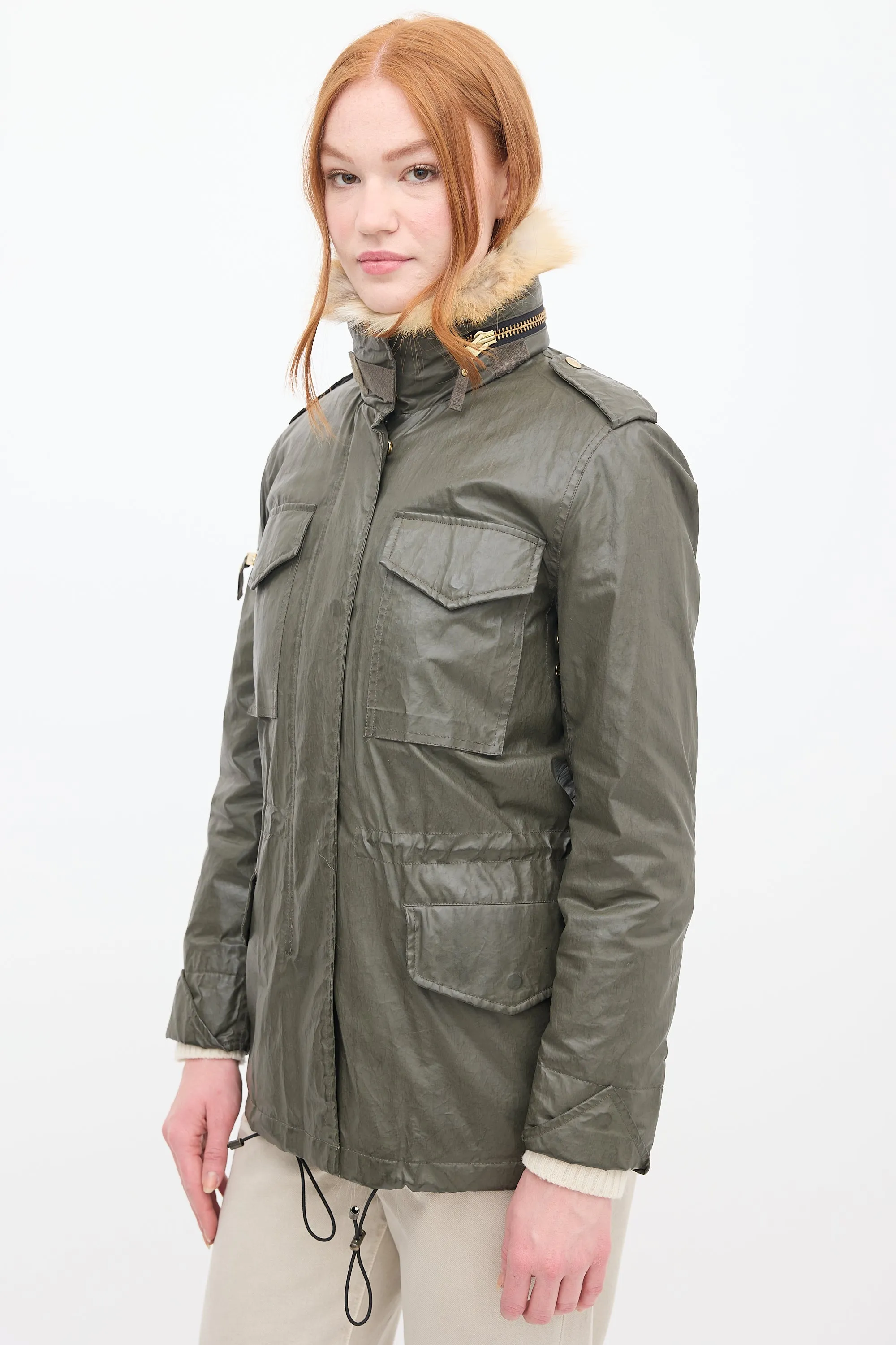 Green Waxed Canvas & Fur 2-in-1 Anorak Jacket