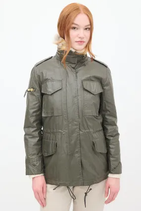 Green Waxed Canvas & Fur 2-in-1 Anorak Jacket