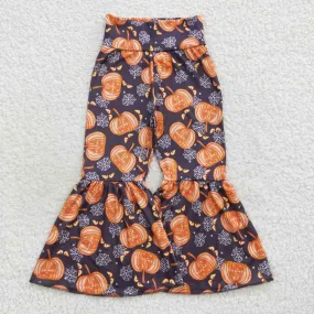 Halloween pumpkin spiderweb print girl bell bottom pants P0231