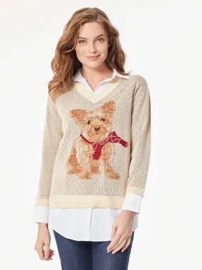 Holiday Dog V-Neck Sweater