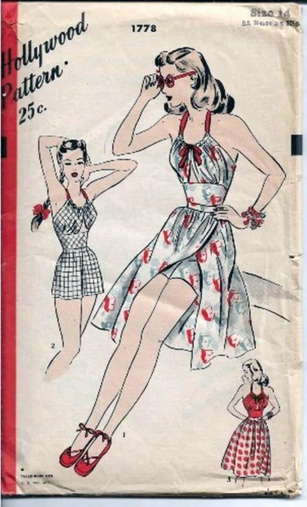 Hollywood 1778 Vintage 1940s Sewing Pattern Rare Playsuit Shorts Skirt Bra