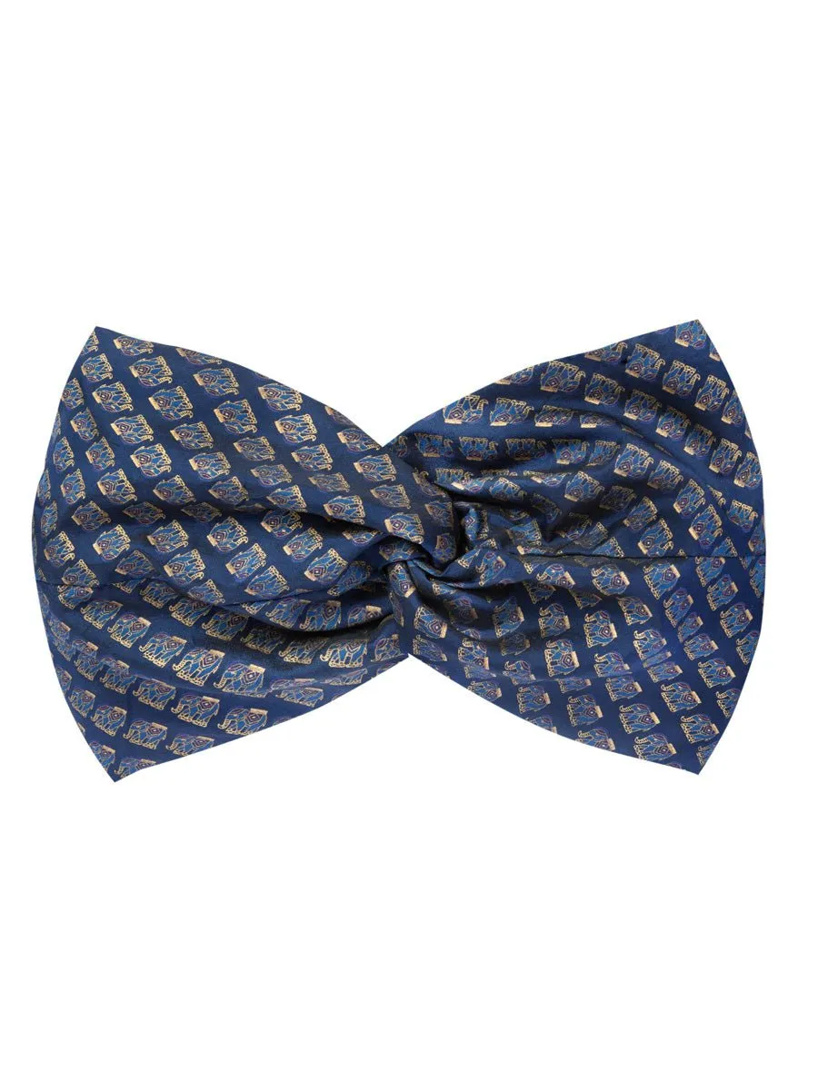 Isa Print Silk Twist Headband - Navy Elephant