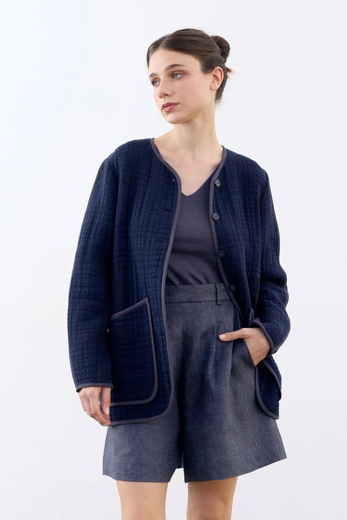 Jacquard Cotton Quilted Jacket - Medianoche