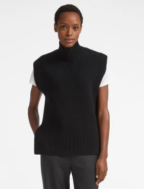 Janice Wool Funnel Neck Sleeveless Jumper - Black