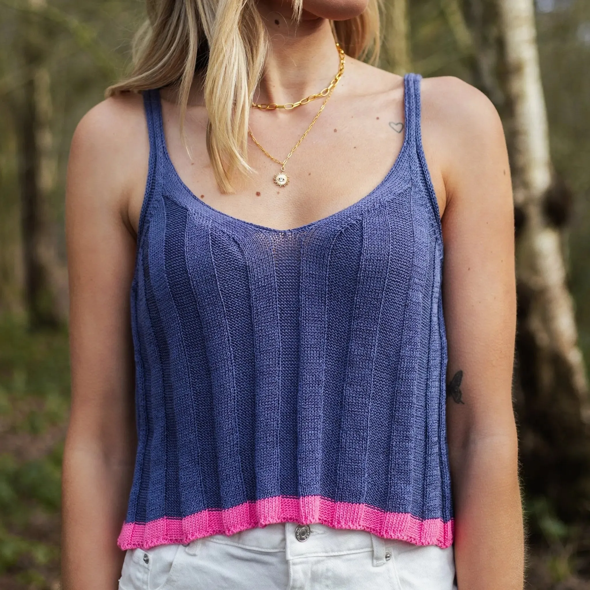 Jodie Ribbed Knitted Cami Vest - Denim