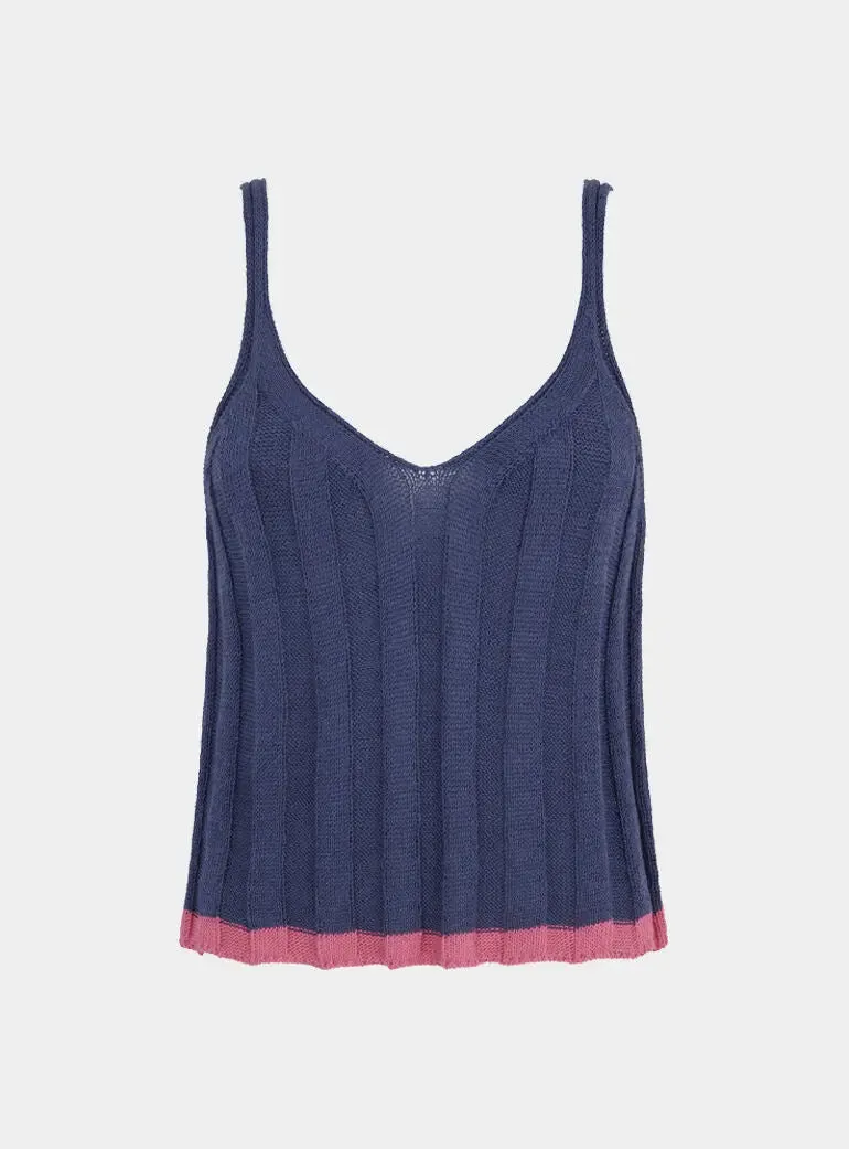 Jodie Ribbed Knitted Cami Vest - Denim