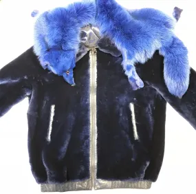 Kashani Wonder Blue Mouton Detachable Fox Shearling Jacket